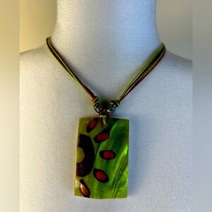 Painted Mother-of-Pearl Shell Lime Green Multi-Cord Statement Necklace